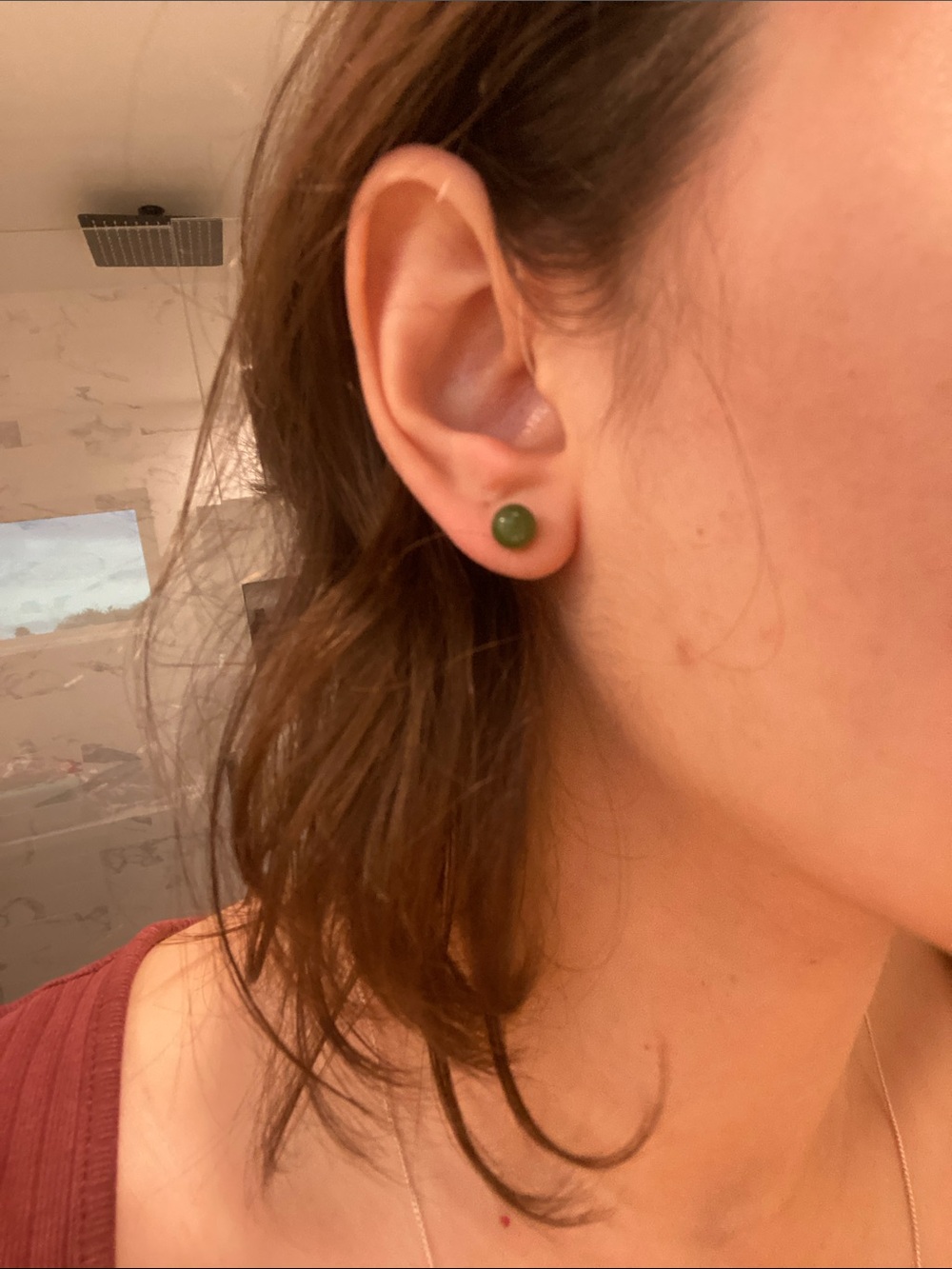 VINTAGE Jade Green Round Stud Earrings - Minimal Women's Jewelry